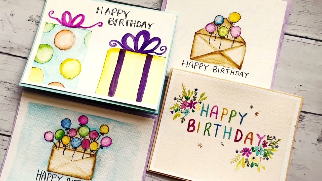 Easy watercolor birthday cards ideas for beginners