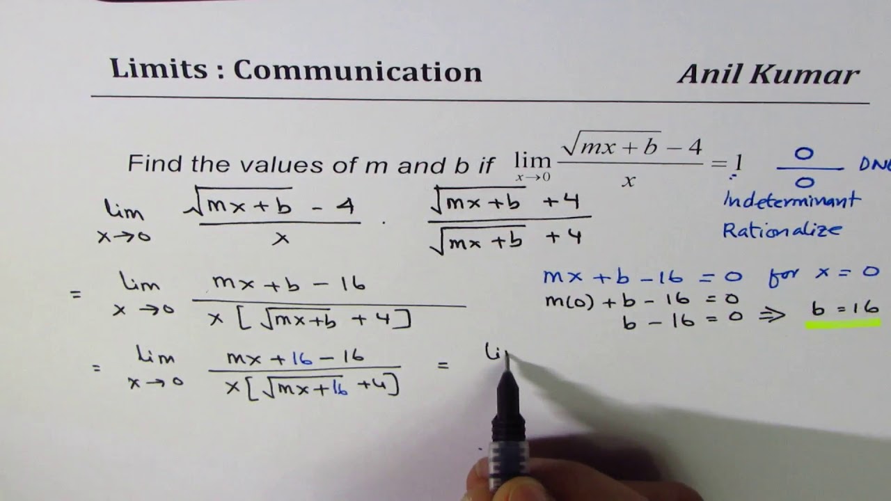 3 Find constant m and b for Limit to be 1 Rationalization Strategy