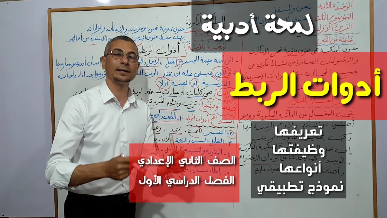 أدوات الربط ـ لمحة أدبية تطبيقا على درس " من أجل غد " ـ الصف الثاني الإعدادي / الفصل الدراسي 1
