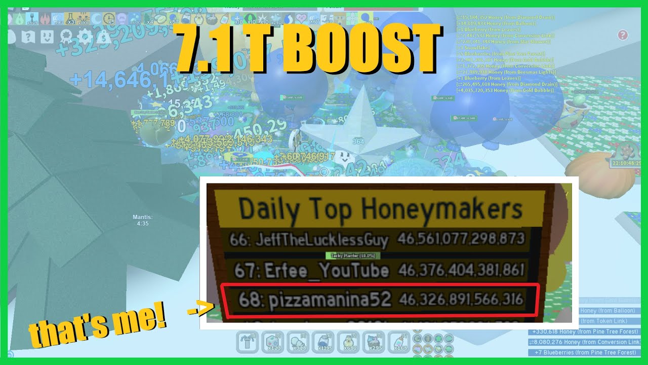 68 on Daily Top Honeymakers! + 7.1 Trillion Honey Boost - Bee Swarm Simulator