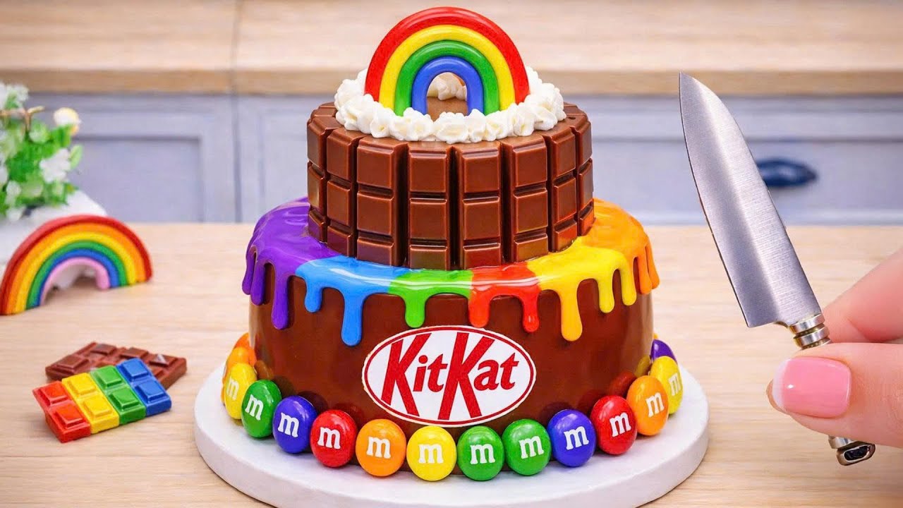 Miniature Rainbow KITKAT Cake Decorating 🌈 Tiny Rainbow Cake Recipe Ideas