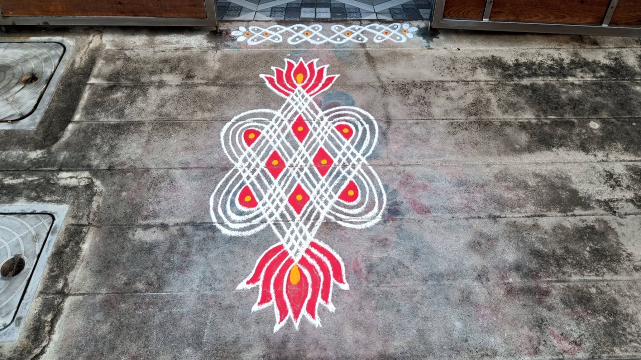 Thai Madham Special Kolam | 6*1 Padi Kolam | Lotus Rangoli | S3-74
