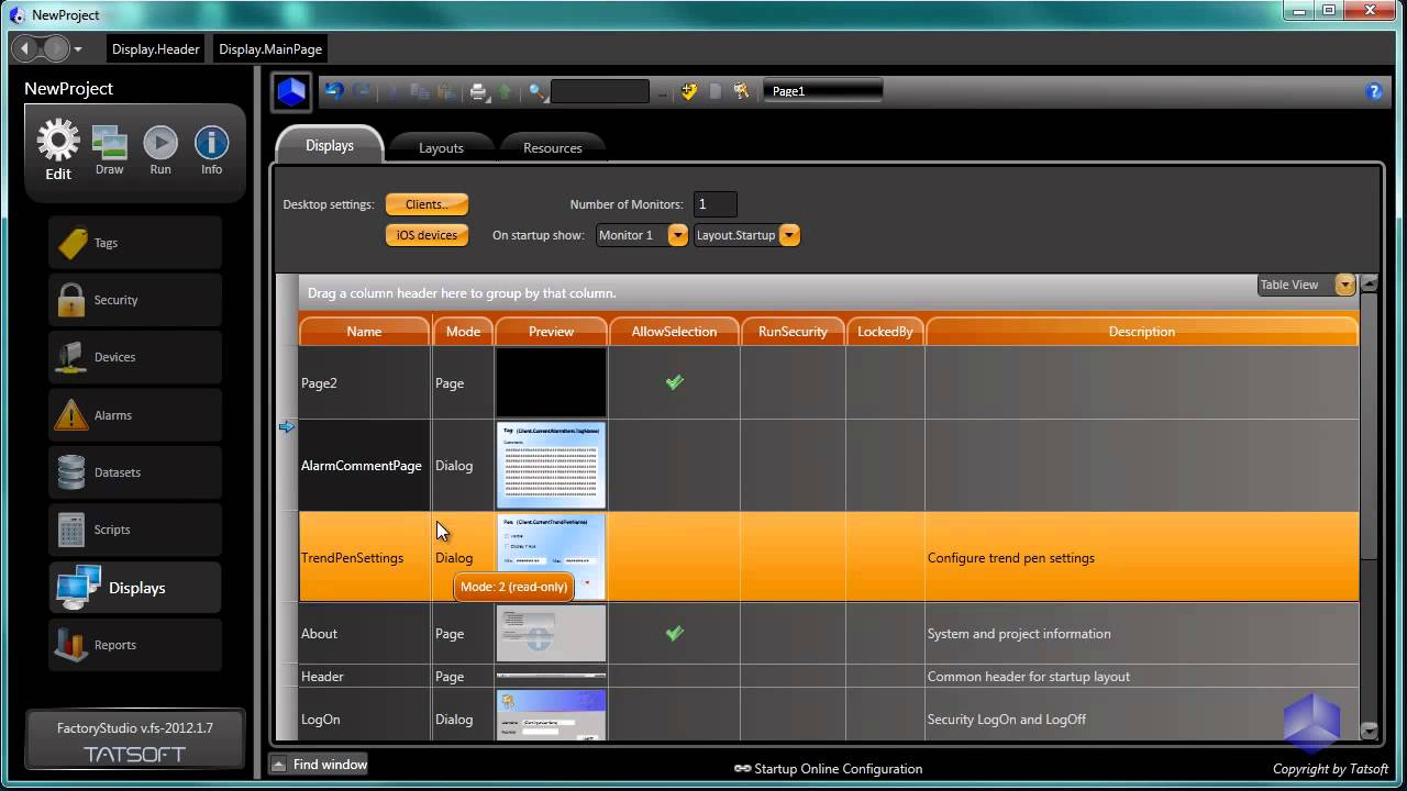 Managing FactoryStudio Displays