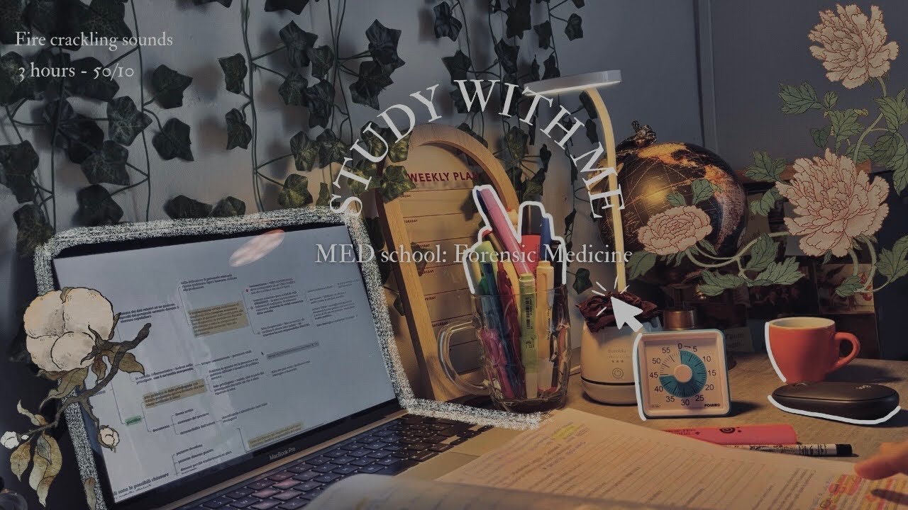 3-Hour Forensic Medicine | Study With Me (50/10) | Revision + Fire Crackling Sounds🪐💌🕯️🥀