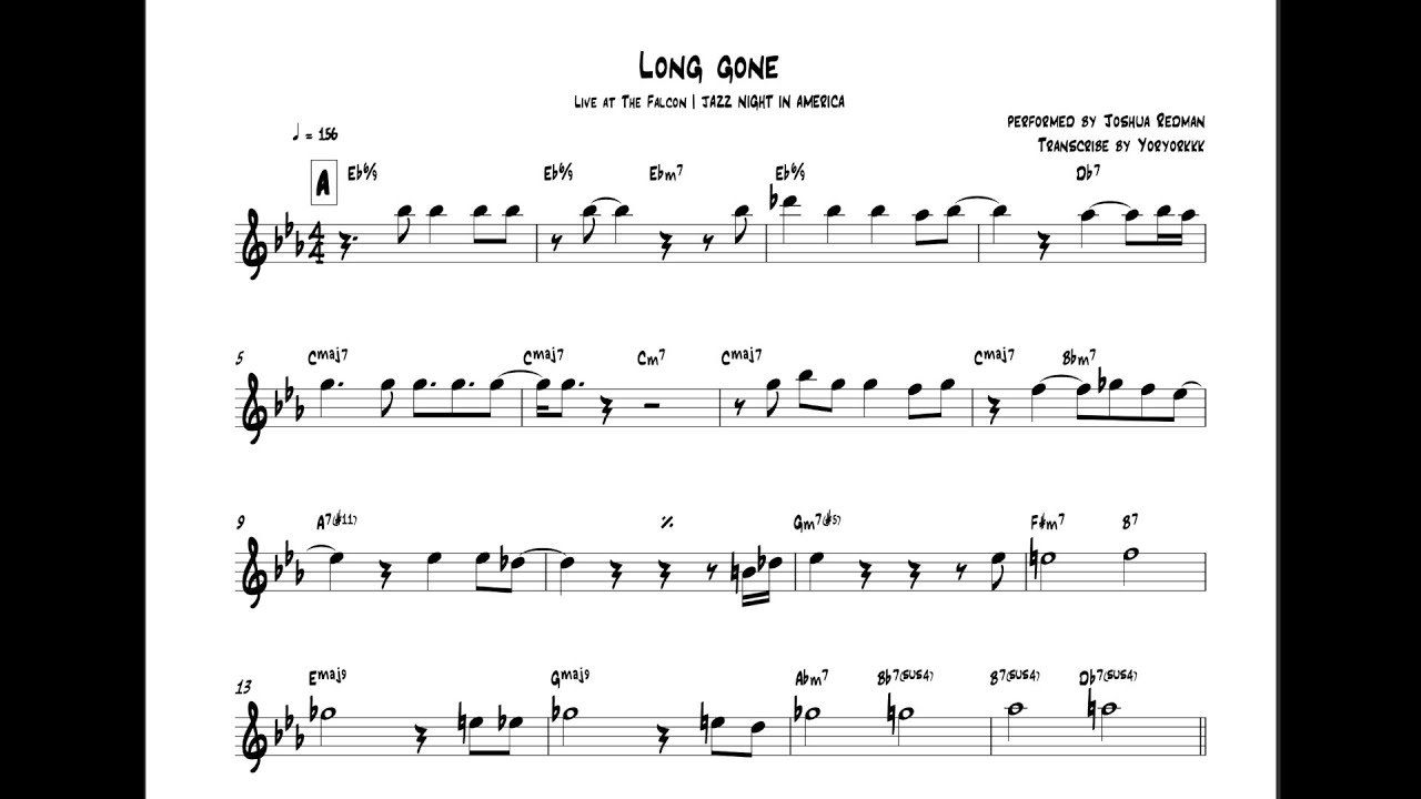Long gone - Joshua Redman Transcription | (Live at The Falcon) | JAZZ NIGHT IN AMERICA