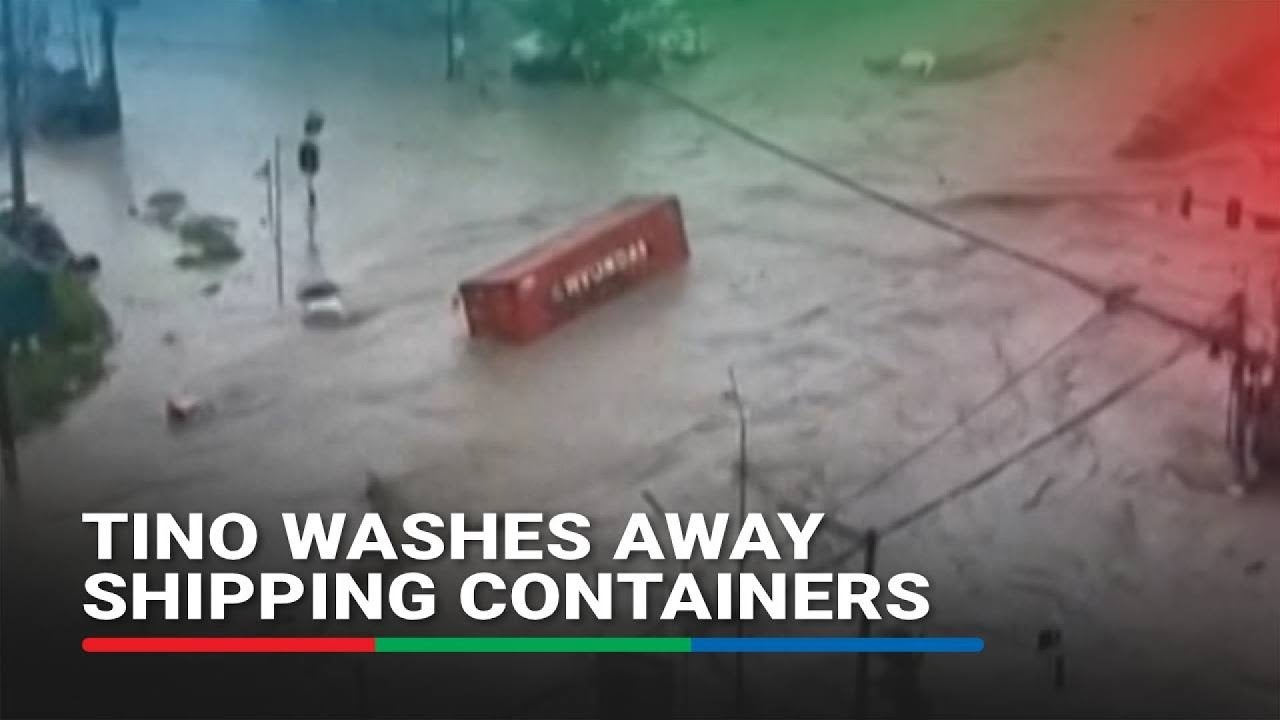 Torrential flood washes away shipping containers as #TinoPH pounds Mandaue City | ABS-CBN News