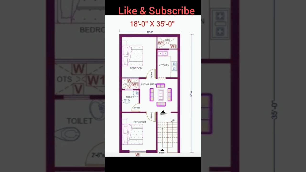 18'&times;35' house plan। 18 by 35 home plan। home design। house design। #shorts #viral #homeplan #house