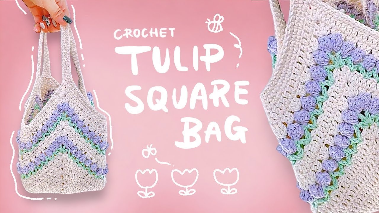 チューリップバッグ🌷ベーシックコットンでしっかり.ᐟ 【かぎ針編み／crochet／編み方動画】