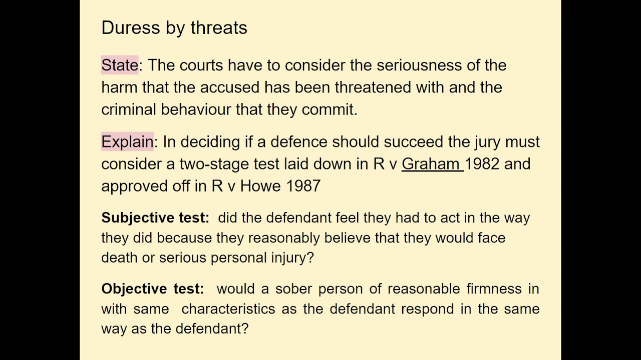 How to apply duress of threats and duress of Circumstances to a scenario question