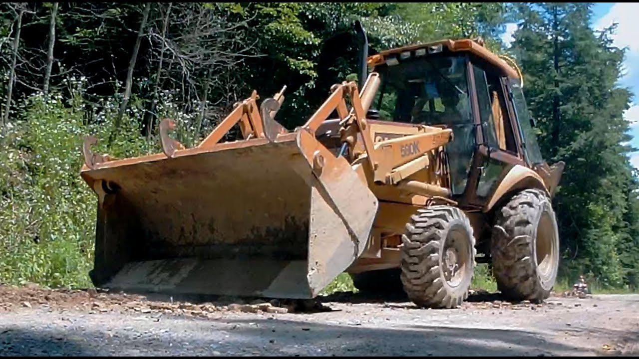 Case 580K Loading Shale, Fixing Roads, Cleaning Ditches, Mulching Flowers -  Backhoe Working - #20