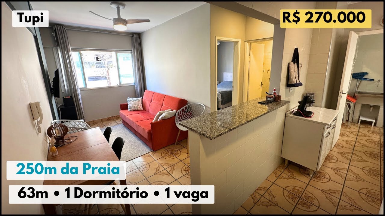 Apartamento mobiliado com 1 dormitório perto da praia na Tupi, Praia Grande -SP