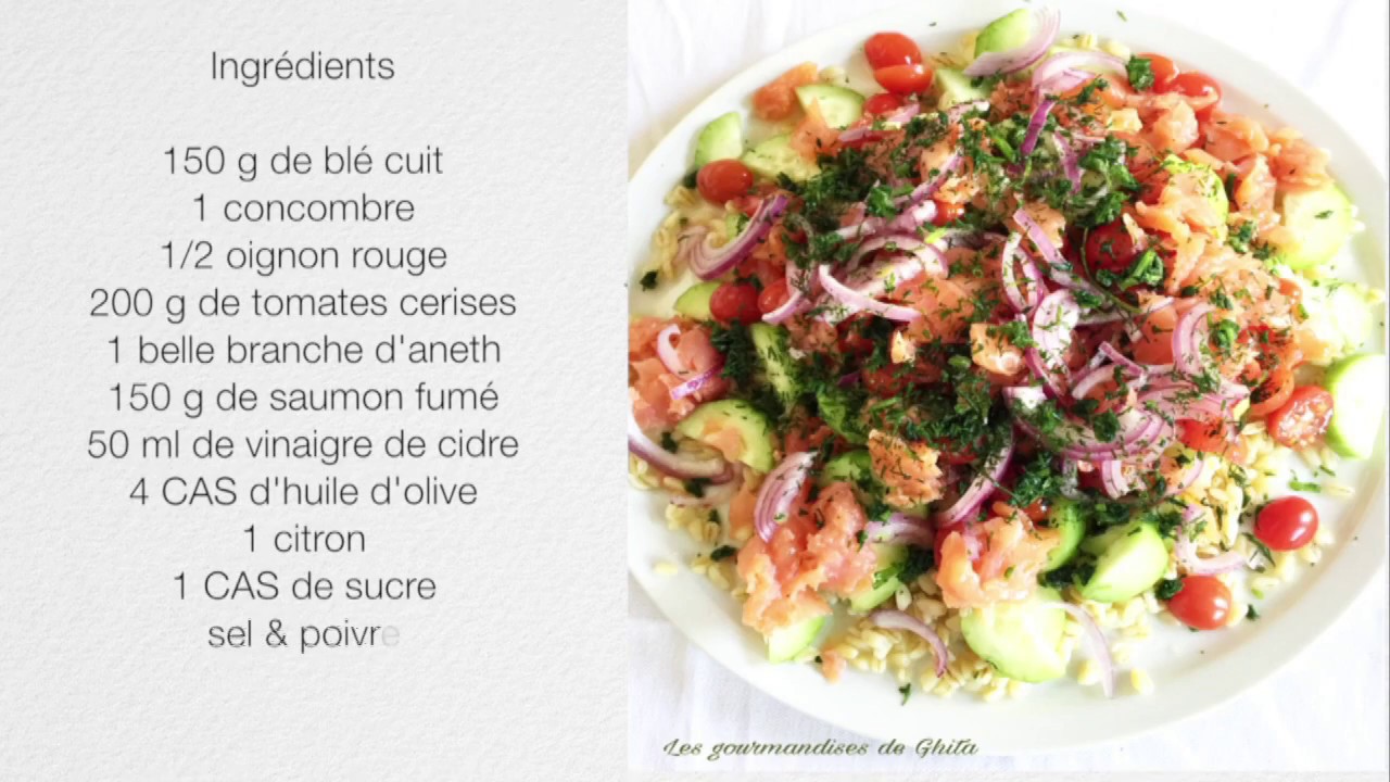 Salade de blé, concombre et saumon fumé
