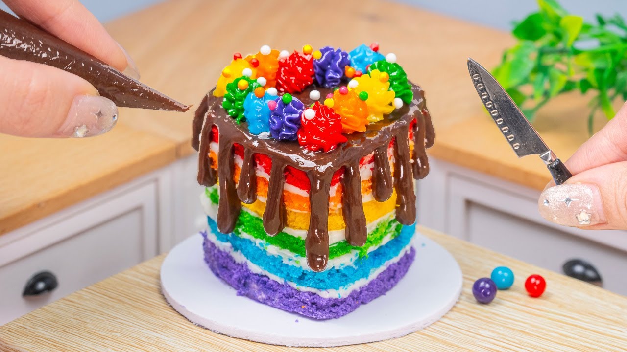 Miniature Rainbow Heart Cake 🍰🌈❤️|  Satisfying Mini Cake So Yummy & Colorful! | Mini Bake