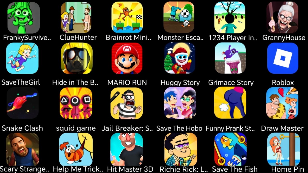 Roblox,Help Me Tricky Puzzle,Garten Of Banban,Grimace Monster Scary Survival,Scary Teacher 3D,Heroes