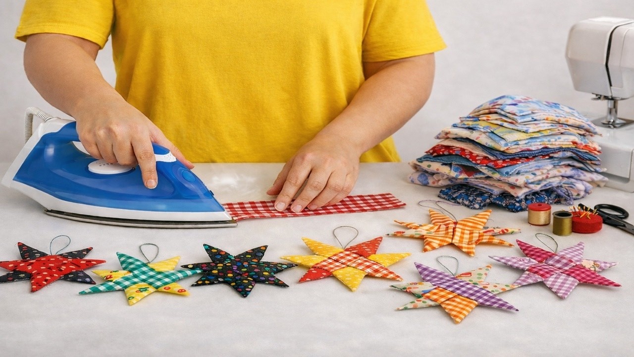 Turn scrap fabrics into stunning origami stars – 😎no sewing required!
