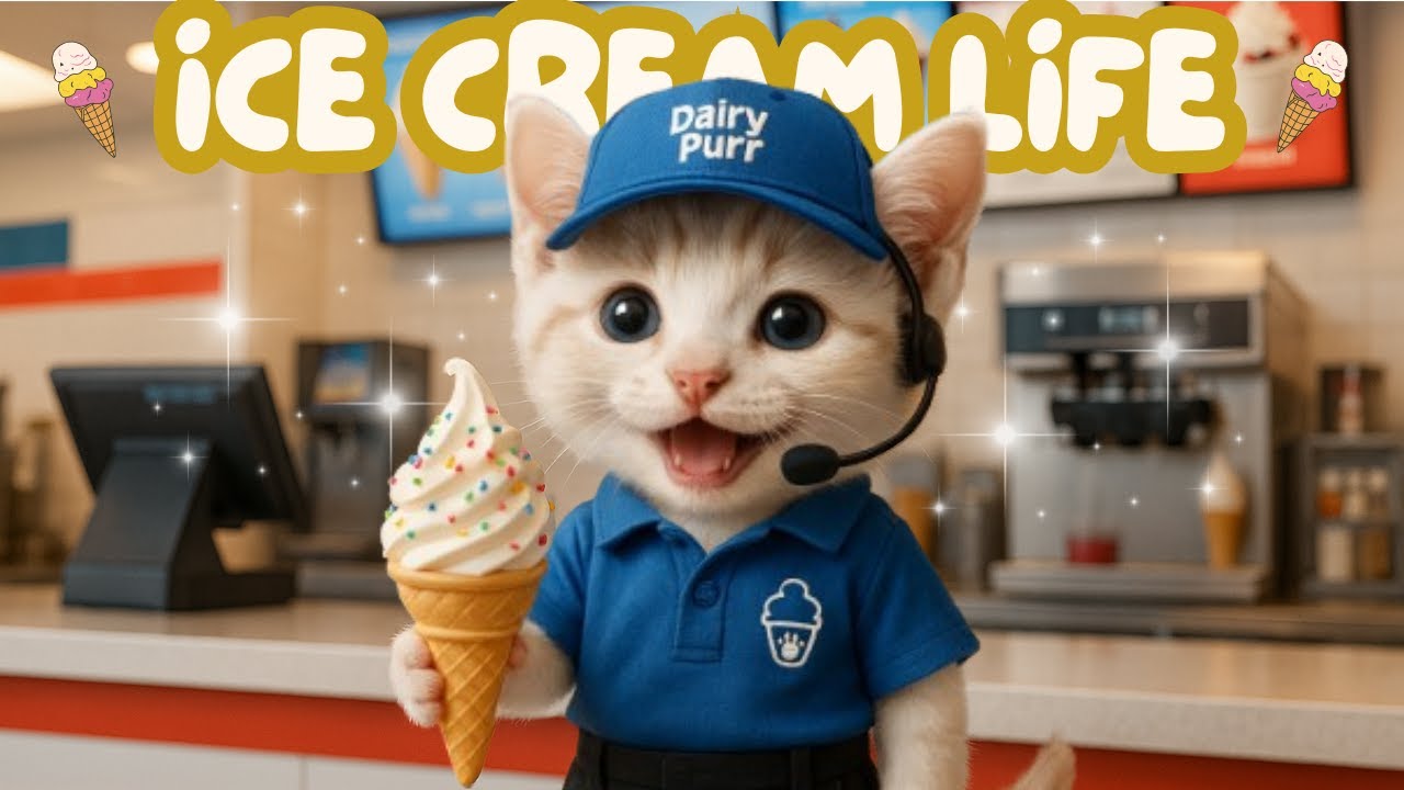 Tiny Cat Works at Ice Cream shop ALL DAY!🍧🐱 | Tofu the Kitten 💖