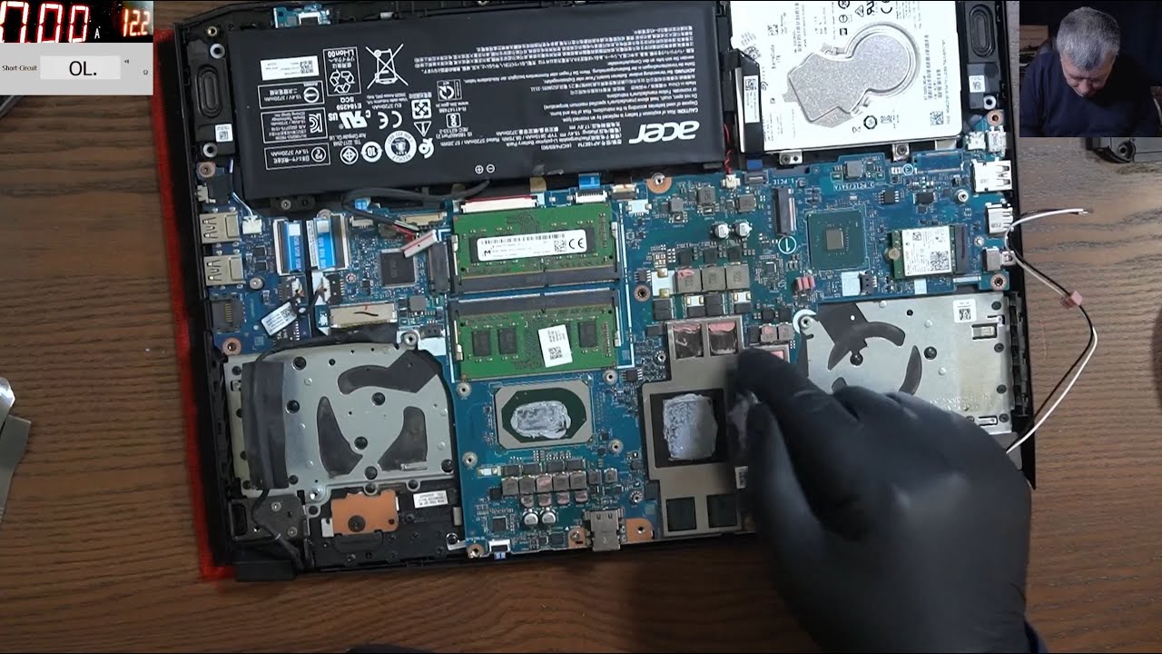 Steps to diagnose a gaming motherboard with multiple faults. Acer Helios 300, dead, no power