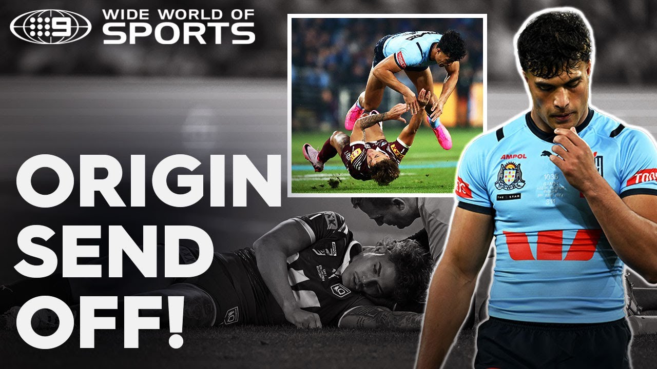 Suaalii SENT OFF in State of Origin for wild high shot on Reece Walsh!