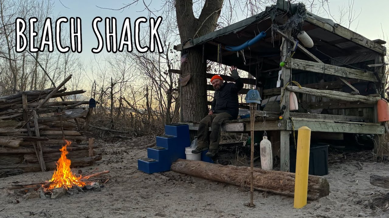 Winter CAMPING in a Weird Party Shack that I found on the Beach