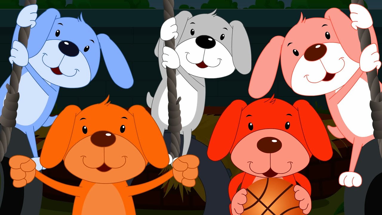 Cinco Cachorrinhos | rimas de berçário para crianças | Nursery Rhymes | Five Little puppies