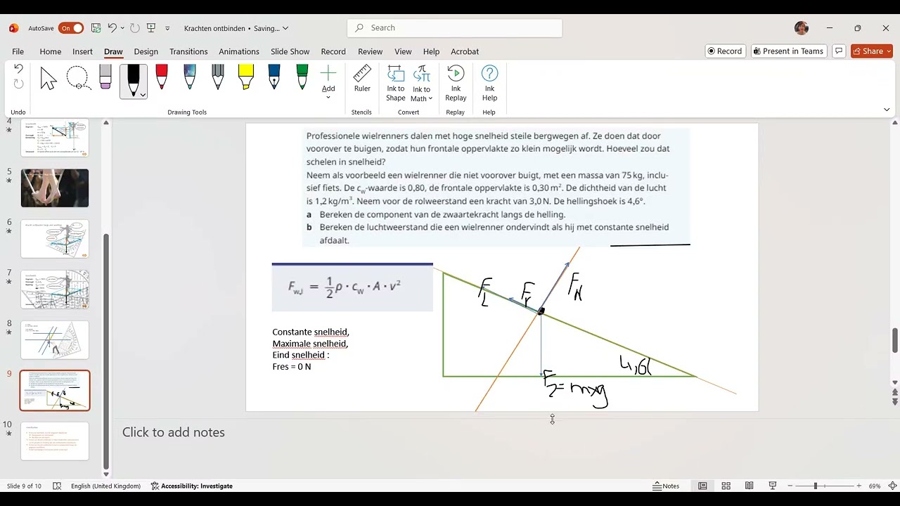 Krachten op een helling, constante snelheid