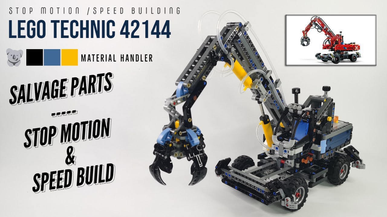Salvage Parts to Build LEGO Technic 42144 Material Handler [Stop Motion and Speed Build]