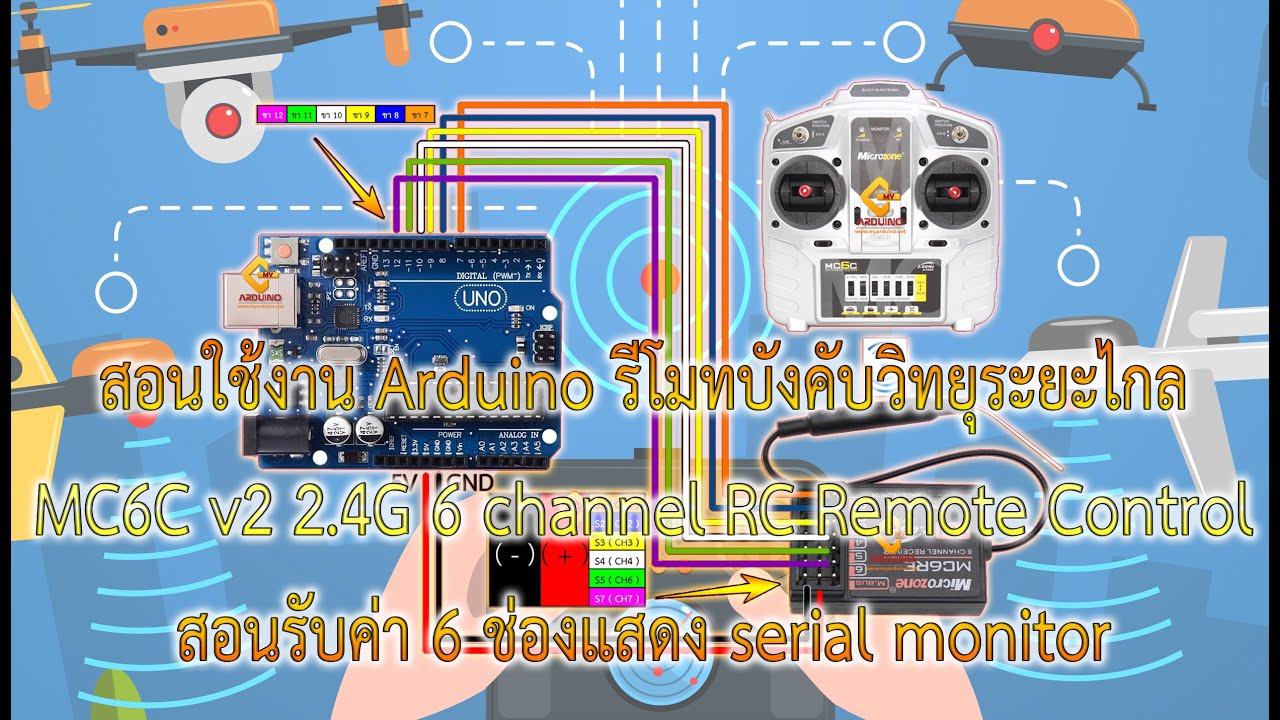 สอนใช้งาน Arduino รีโมทบังคับวิทยุระยะไกล MC6C v2 2.4G 6 channel RC Remote Control