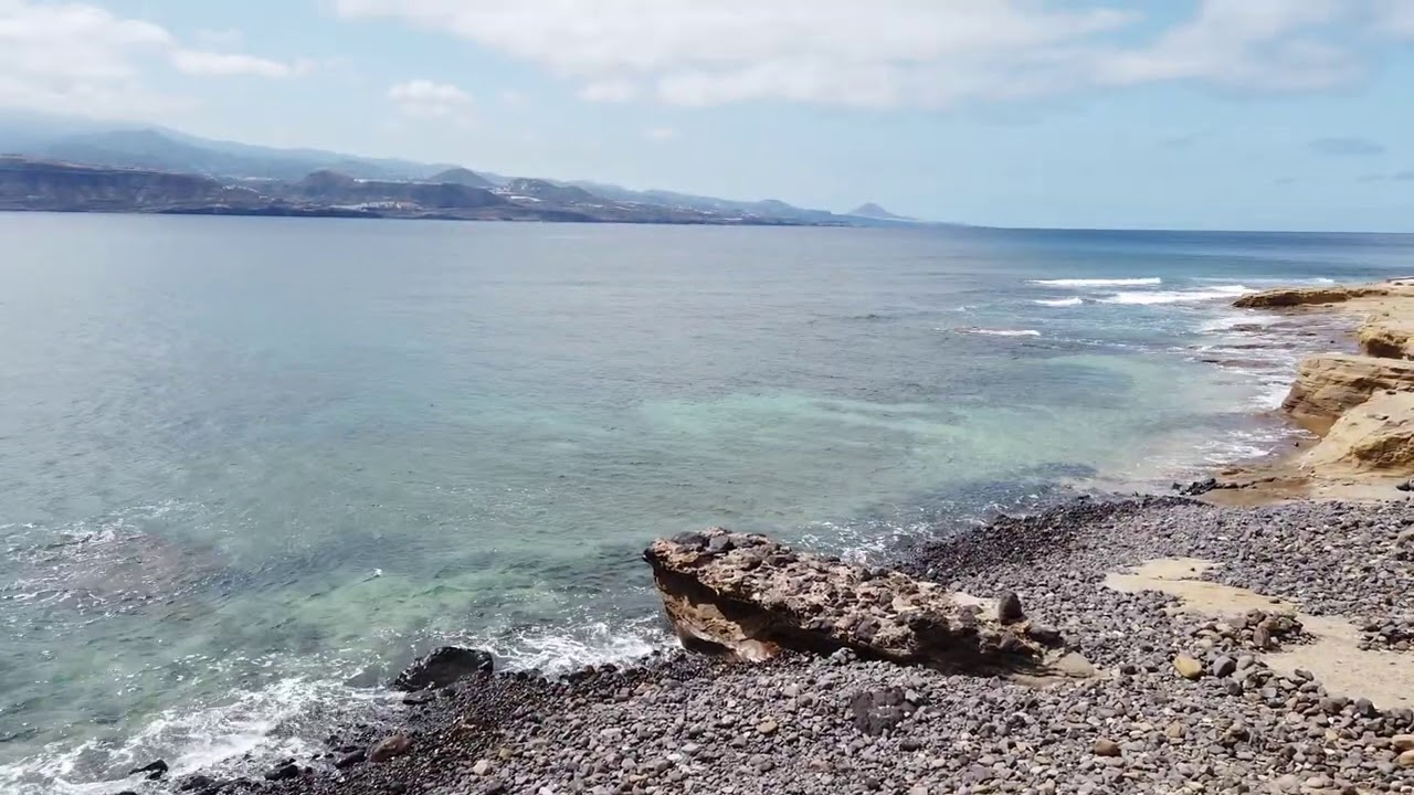 Playa del Confital in Gran Canaria - Canary, Spain. Drone view of the beach and walking in October