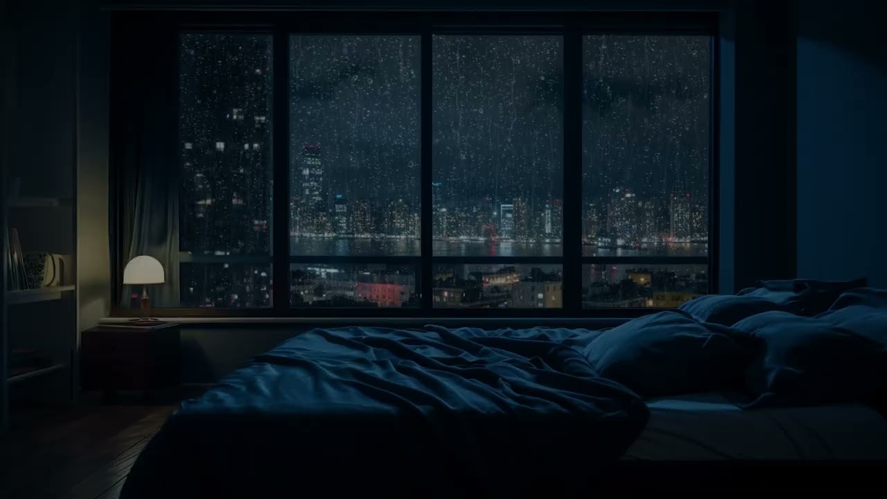 Rainy City Night Ambience | Soft Window Rain and Distant Storm for Deep Rest