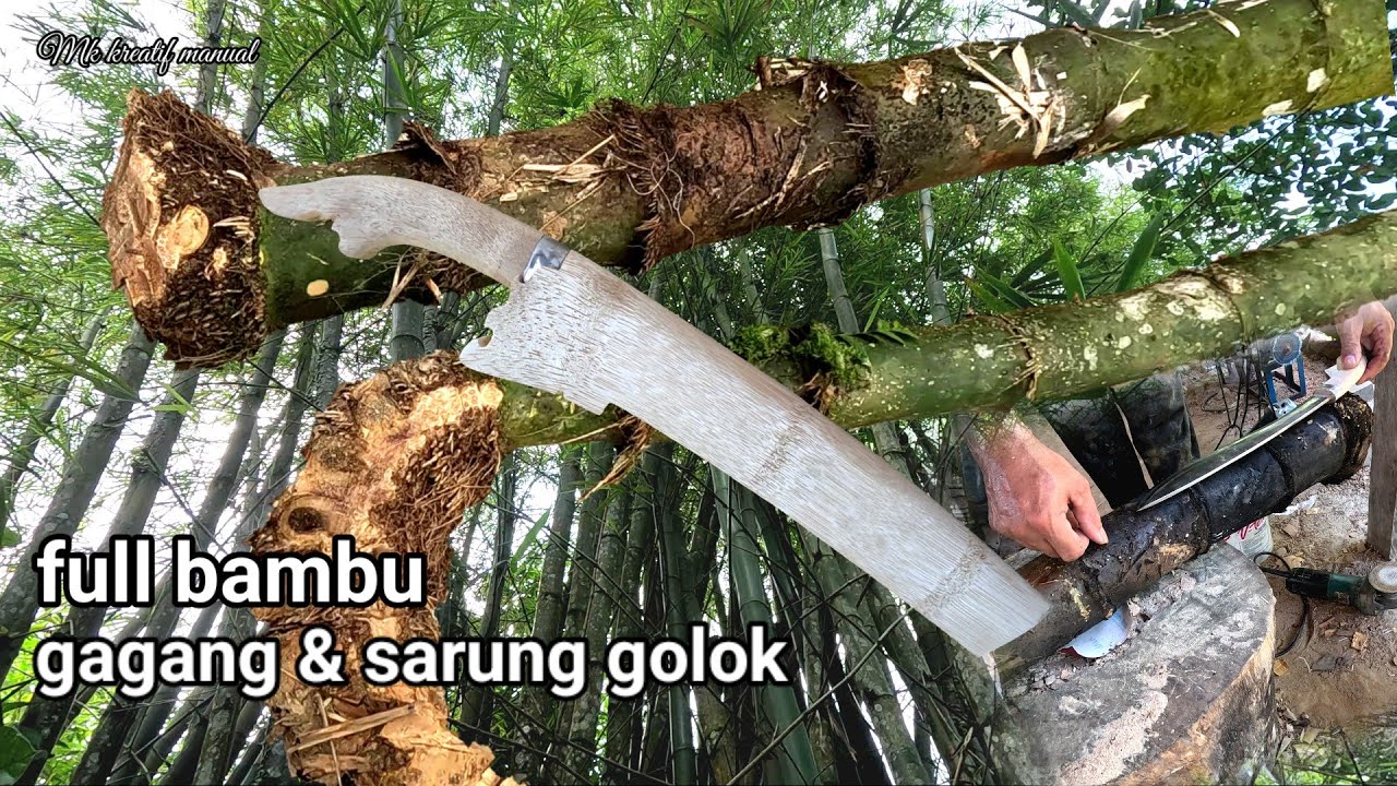 cara mudah membuat!! gagang dan sarung golok dari potongan akar dan batang bambu