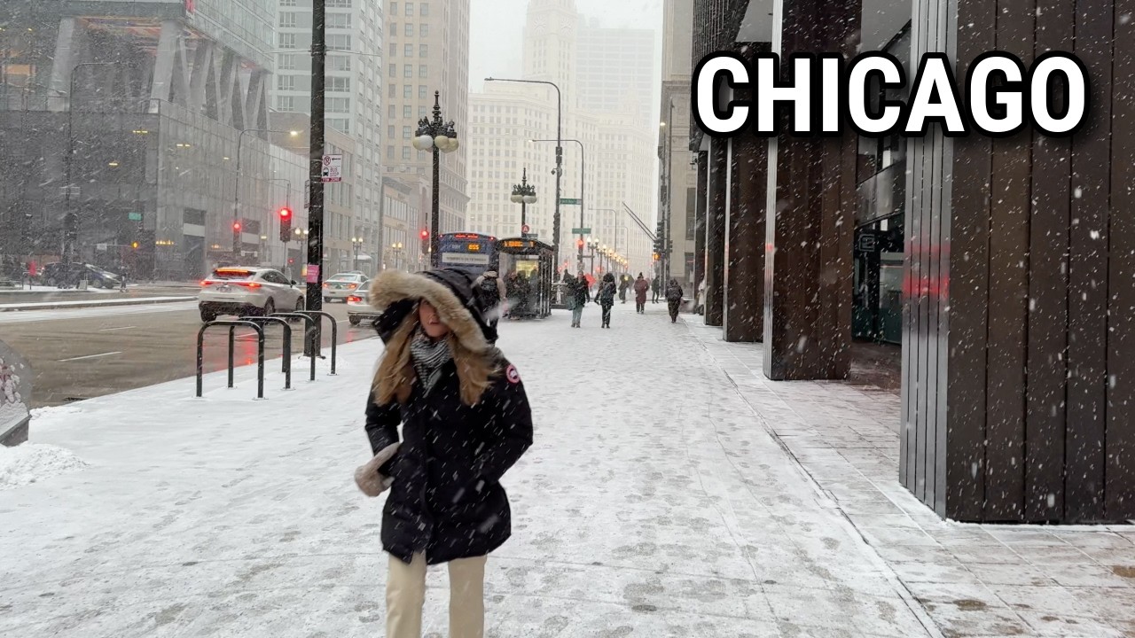 Chicago Snow Walk ❄️ Snowfall in Michigan Avenue on Tuesday | January 14, 2024 | 4K Winter Snow