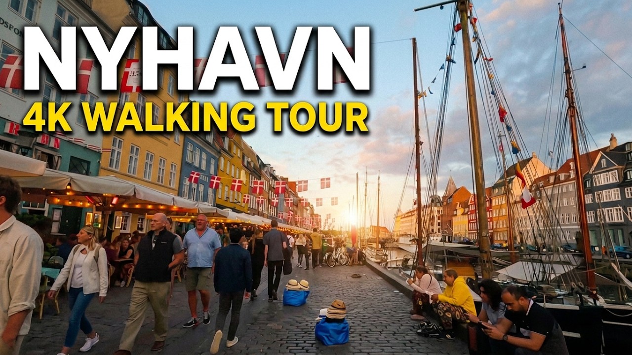 DENMARK, Copenhagen - Nyhavn Harbour SUNSET 4K Walk