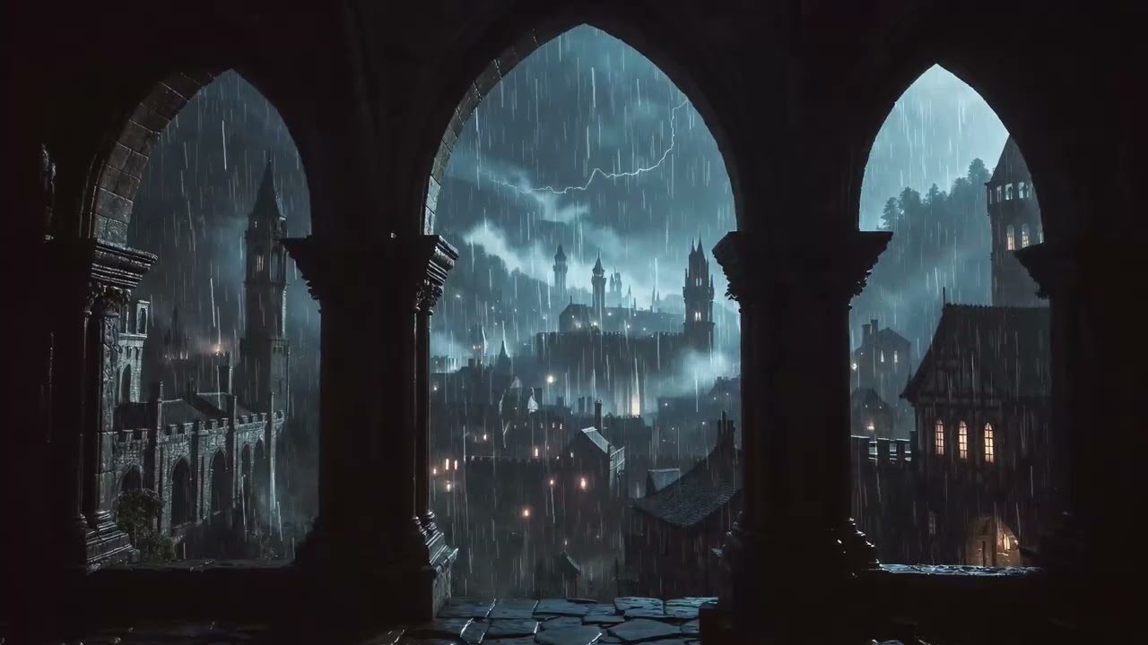 Medieval City | Storm | Rain | Gloomy | Ambiance | Live Wallpaper 4K