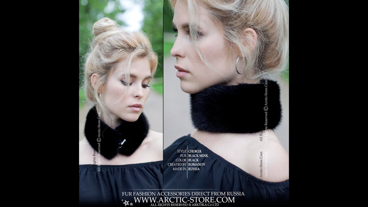 Fur choker - neck collar in black mink