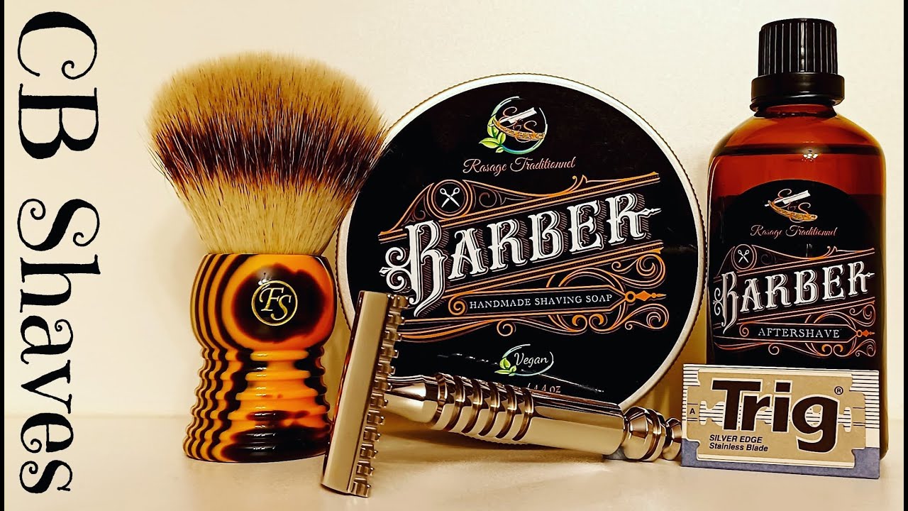 E&S Rasage Traditional Barber / RazoRock Game Changer 68P OC / Frank Shaving 25mm Synthetic Brush...