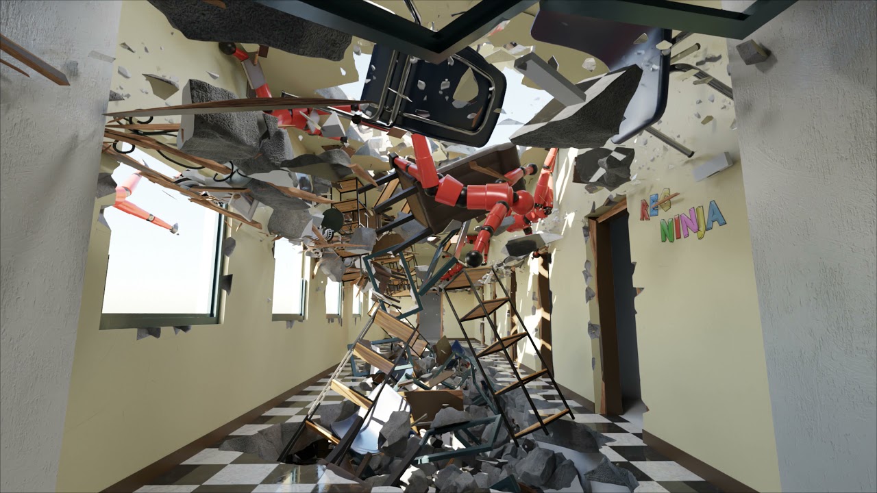 Corridor Destruction 3, Blender Animation, Rigid body simulation, RBDLAB addon, physics