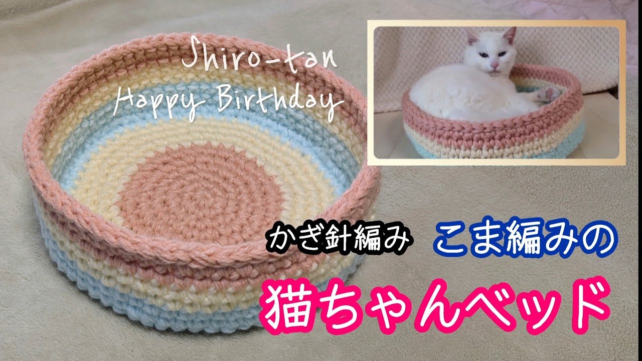 【猫ベッド】【かぎ針編み】白猫しろたん誕生日