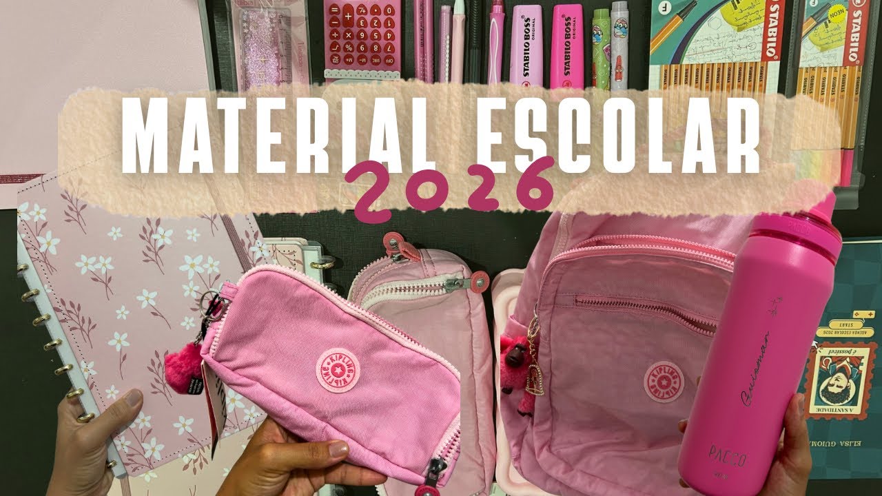MATERIAL ESCOLAR 2026 📚✨ | Mochila Kipling + Garrafa Pacco + Caderno Inteligente (11 anos)
