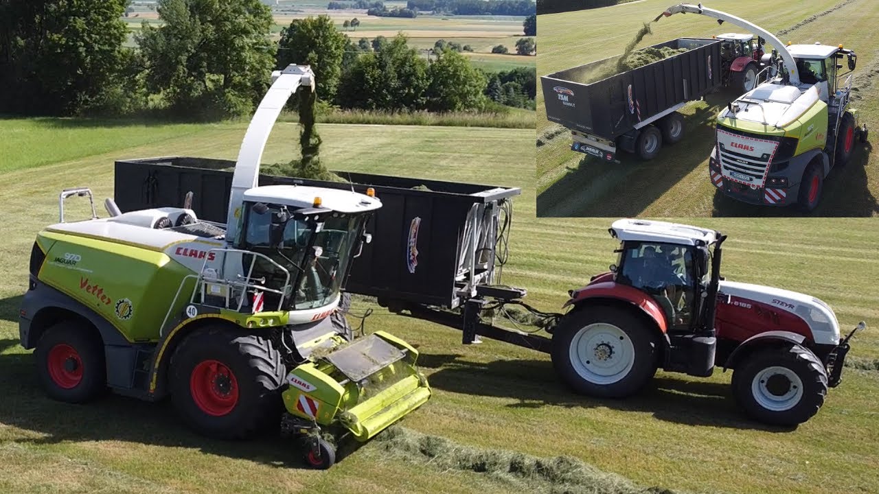 Gras häckseln (Claas Jaguar 970/Steyr/Demmler/Fliegl) Lohnunternehmen Vetter