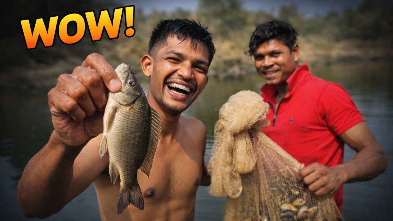 🌊🎣 Village River Fishing for the First Time | Adivasi Fishing Life | Day 32/365