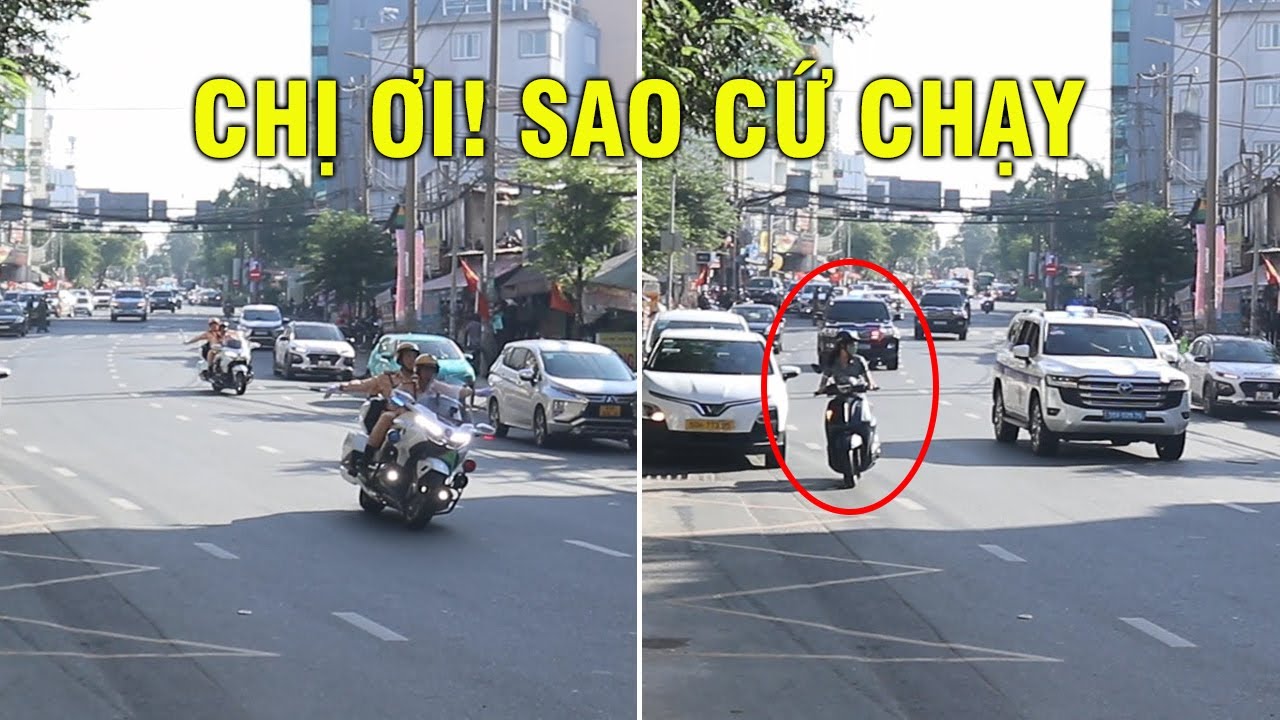 CSGT đánh võng báo hiệu cỡ đó mà chị ninja vẫn cứ chạy xe song song xe Tổng Bí Thư