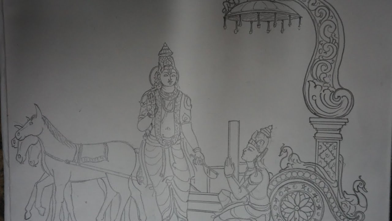 Sri krishna arjuna geethopadesam sketch, drawing of geethopadesam, siva art works