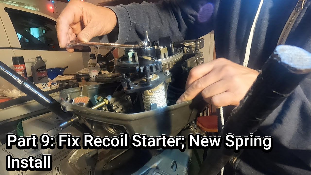 Fix Hanging Recoil Starter and Add New Spring and Rope 1976 Johnson 6 hp Outboard 6R76A Part 9/9