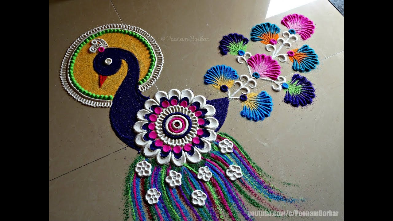 Very easy peacock rangoli using bangles | Beautiful peacock Kolam | Rangoli designs by Poonam Borkar