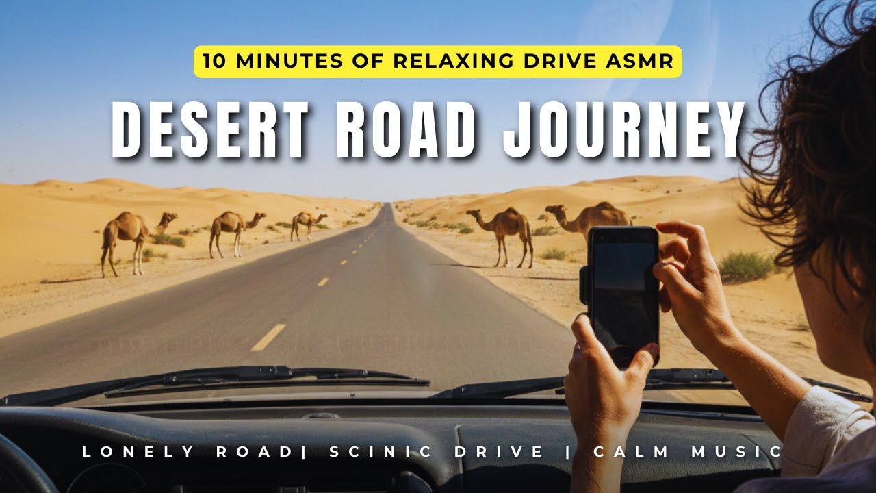 Lonely Desert Road Journey ASMR | 10 Min Scenic Drive Through Endless Sands & Blue Sky