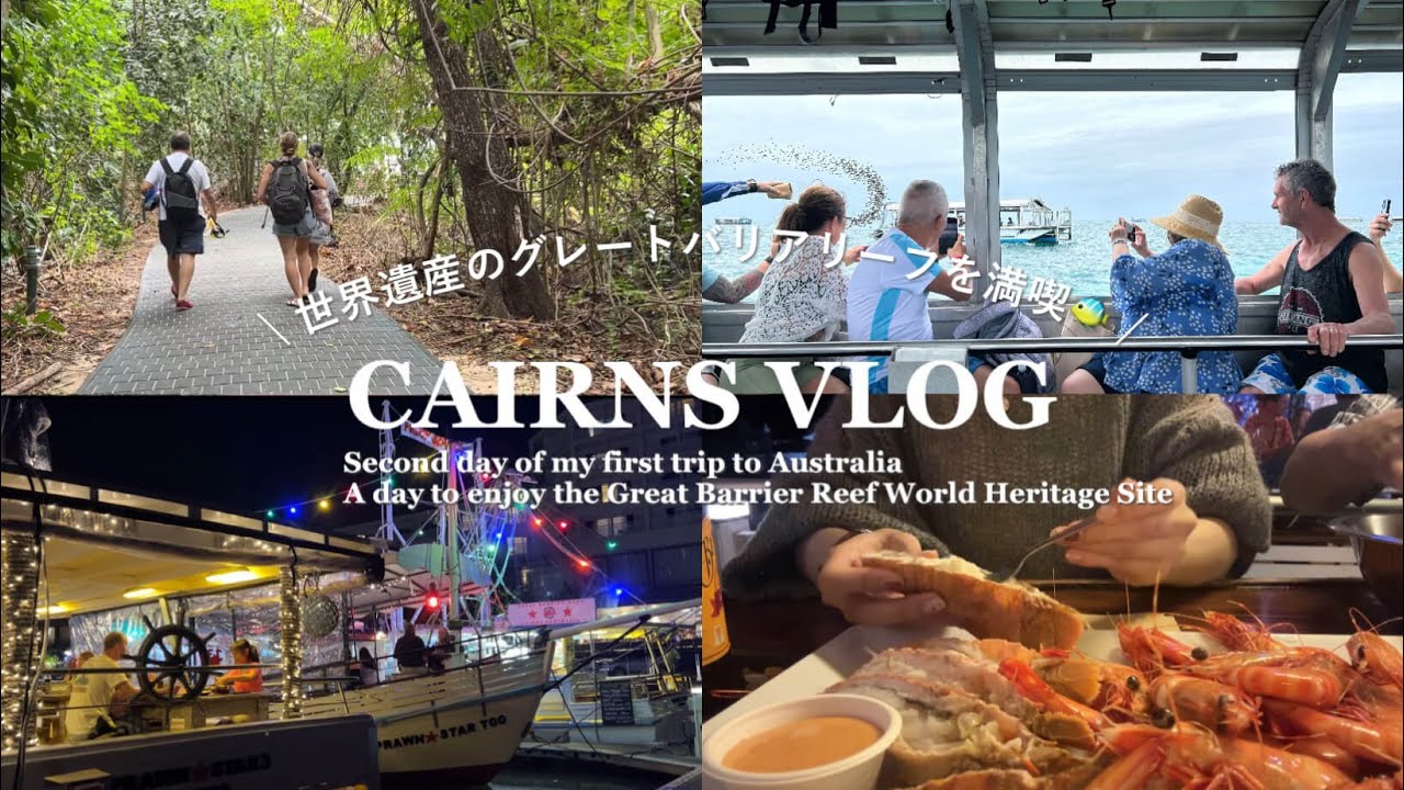 【ケアンズvlog】世界遺産のグレートバリアリーフに感動🐠🪸day2 |グラスボートで海底探索🧜‍♀️🫧| 船上レストランでディナー🍽️