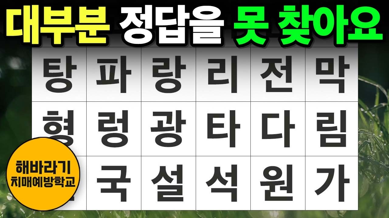【치매 예방】대부분의 응시자 정답을 다 못 찾습니다┃숨은단어찾기,치매예방,치매테스트,단어퀴즈,낱말퀴즈