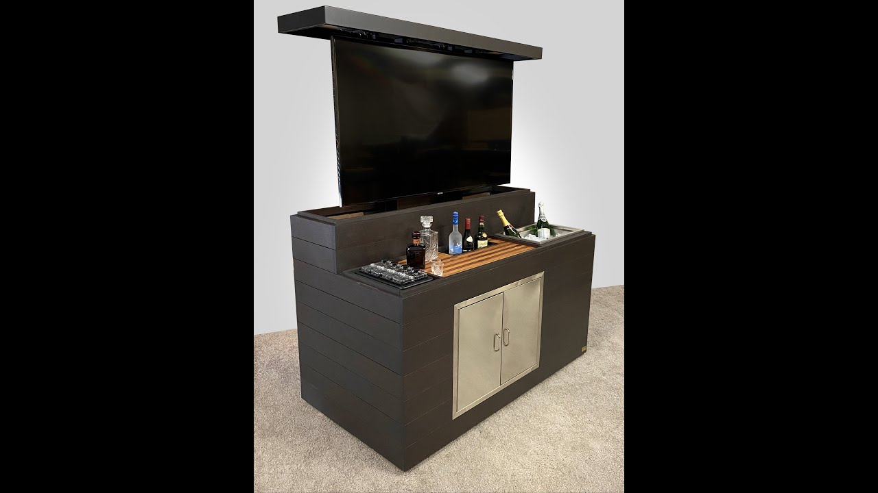 Outdoor backyard bar server and movable hidden TV lift cabinet combo