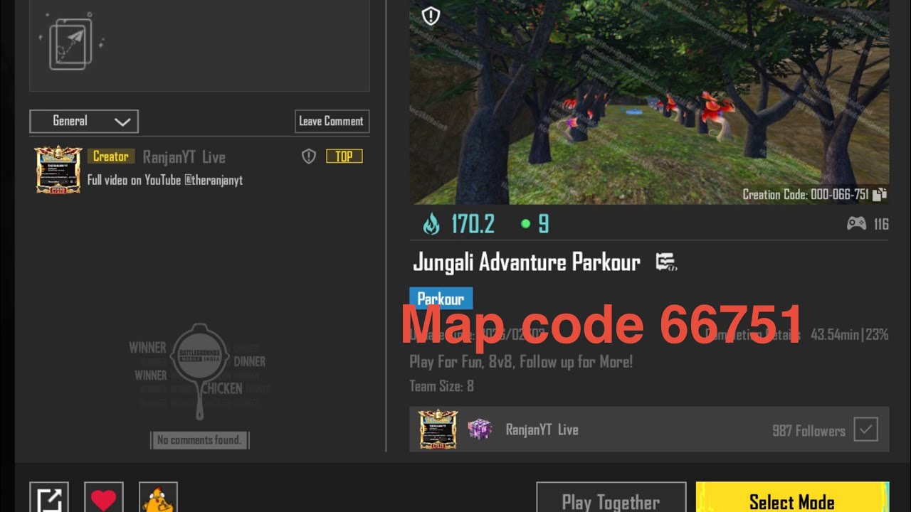 BGMI Jungali Advanture Parkour Easy Tutorial Map code (66751) #bgmi 