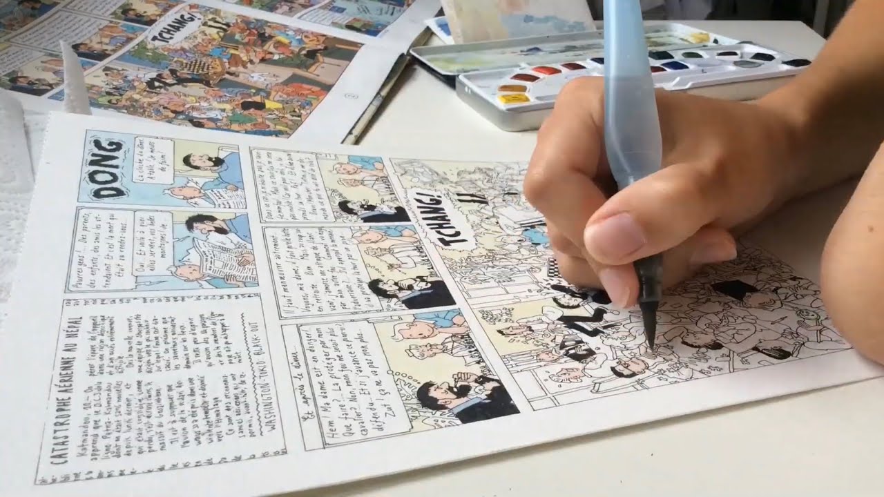 Drawing a comic page (Tintin based)